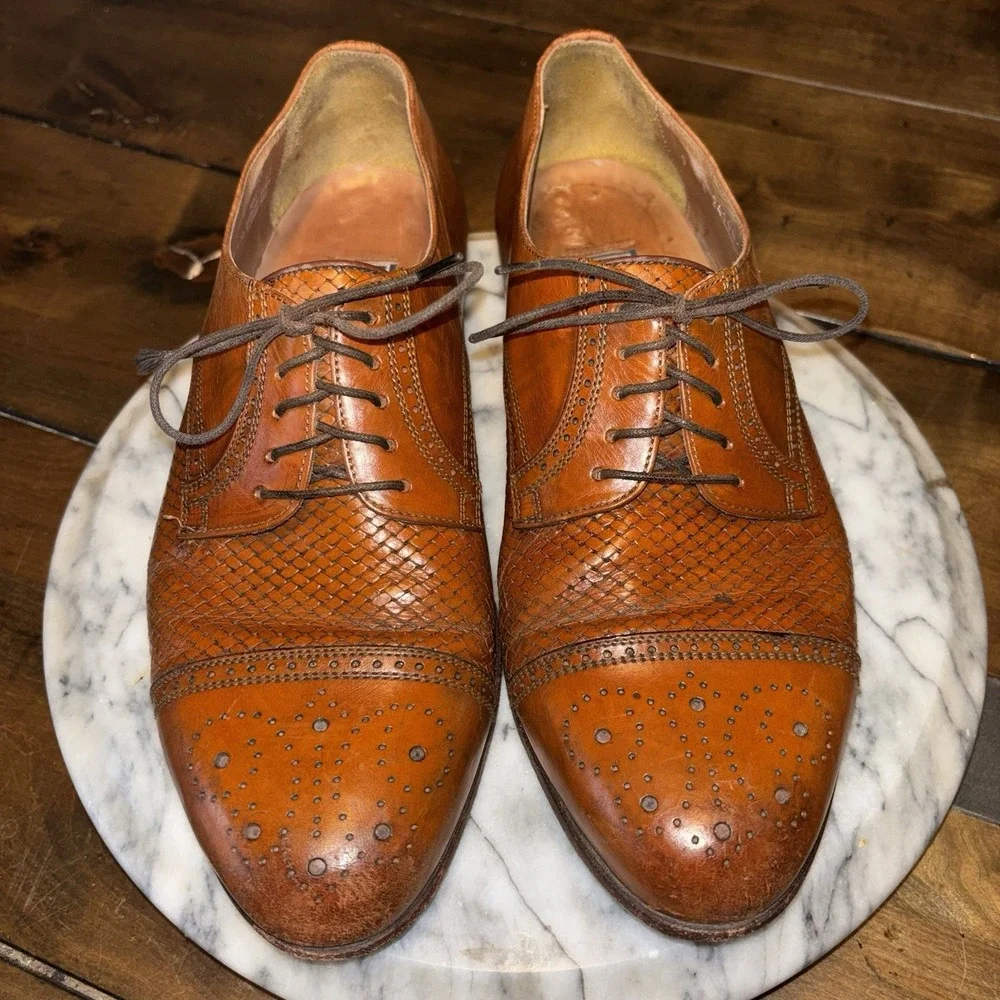 VTG Bostonian Italian Florentine Shoe Men Sz 9 W Pebble Cap Toe Derby Italy